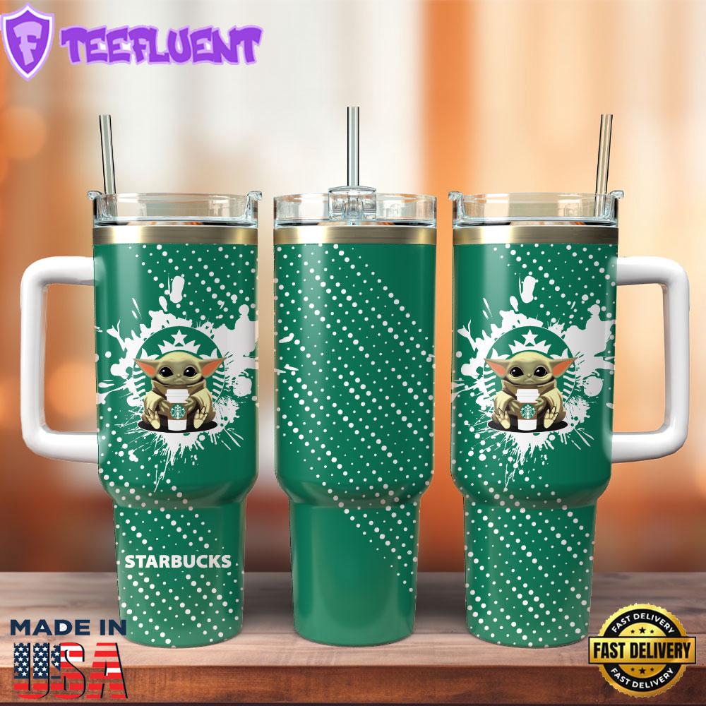 Baby Yoda And Star Buck Movie Custom Stanley Quencher 40oz Stainless Steel Tumbler With Handle