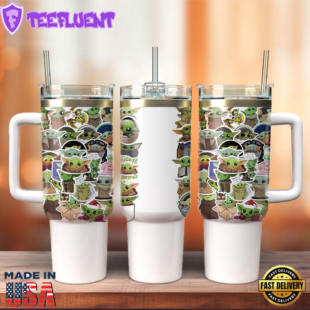 Baby Yoda Star Wars Movie Custom Stanley Quencher 40oz Stainless Steel Tumbler With Handle 1