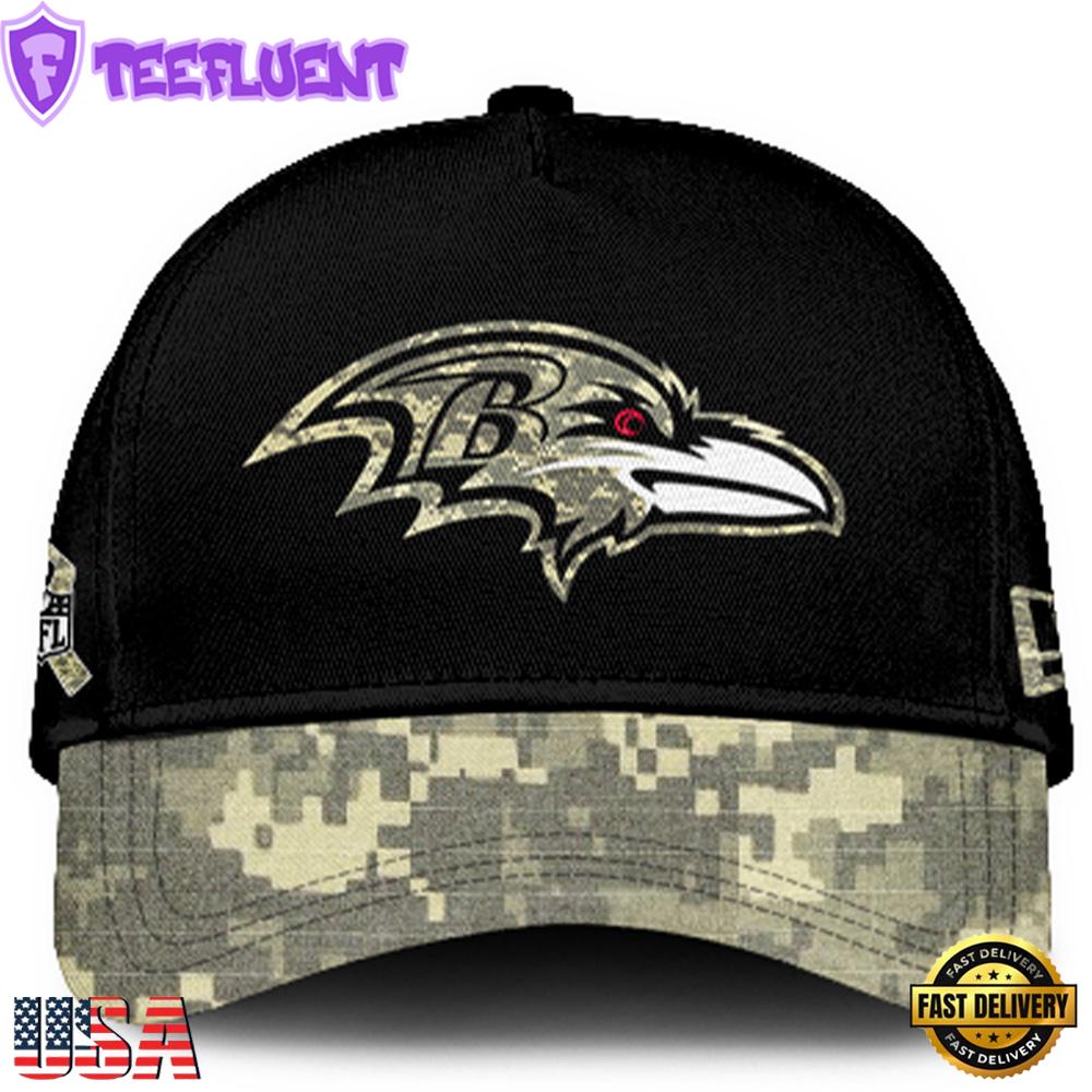 Baltimore Ravens 2024 Salute to Service Club Black Camo Cap Gift For Veteran