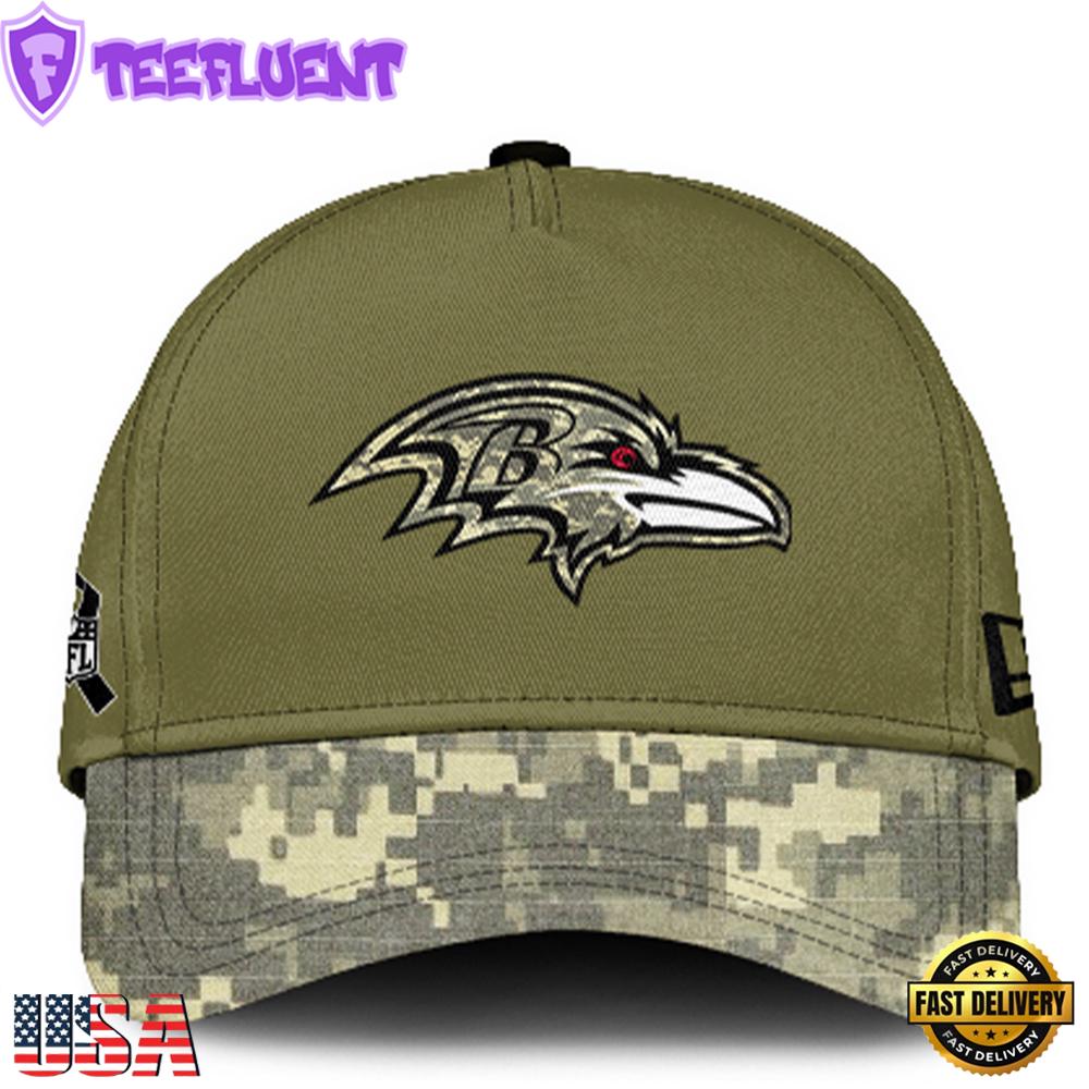 Baltimore Ravens 2024 Salute to Service Club Green Camo Cap Gift For Veteran