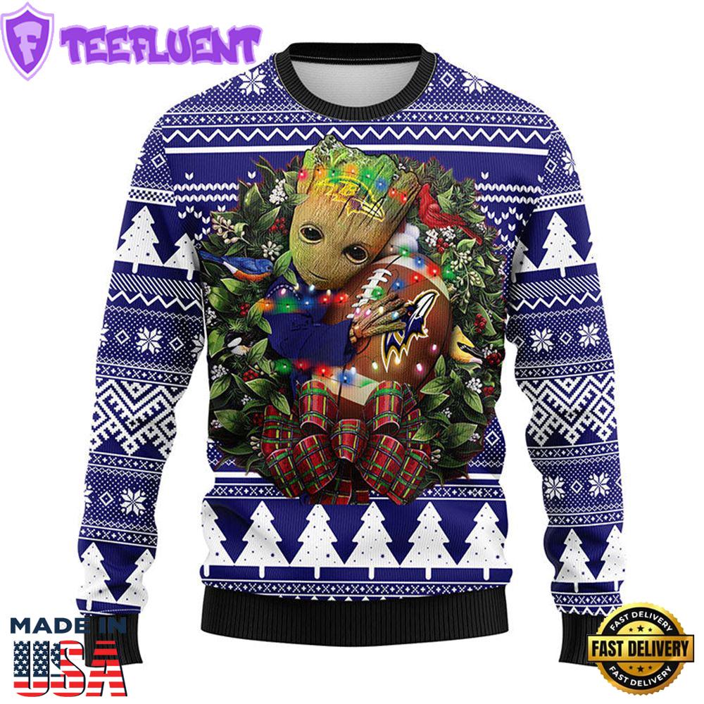 Baltimore Ravens Groot Hug Christmas Ugly Sweater Sport For Fan