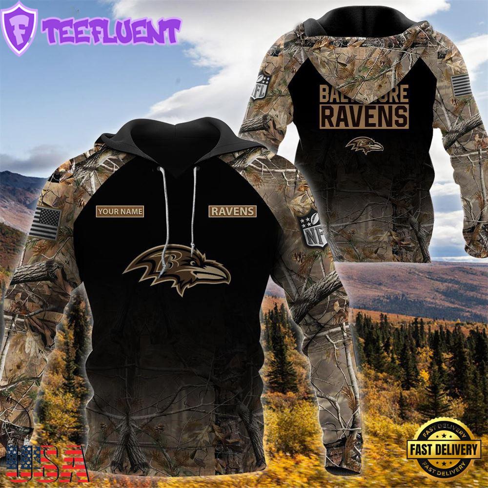 Baltimore Ravens Personalized Your Name Hunting Camo Hoodie
