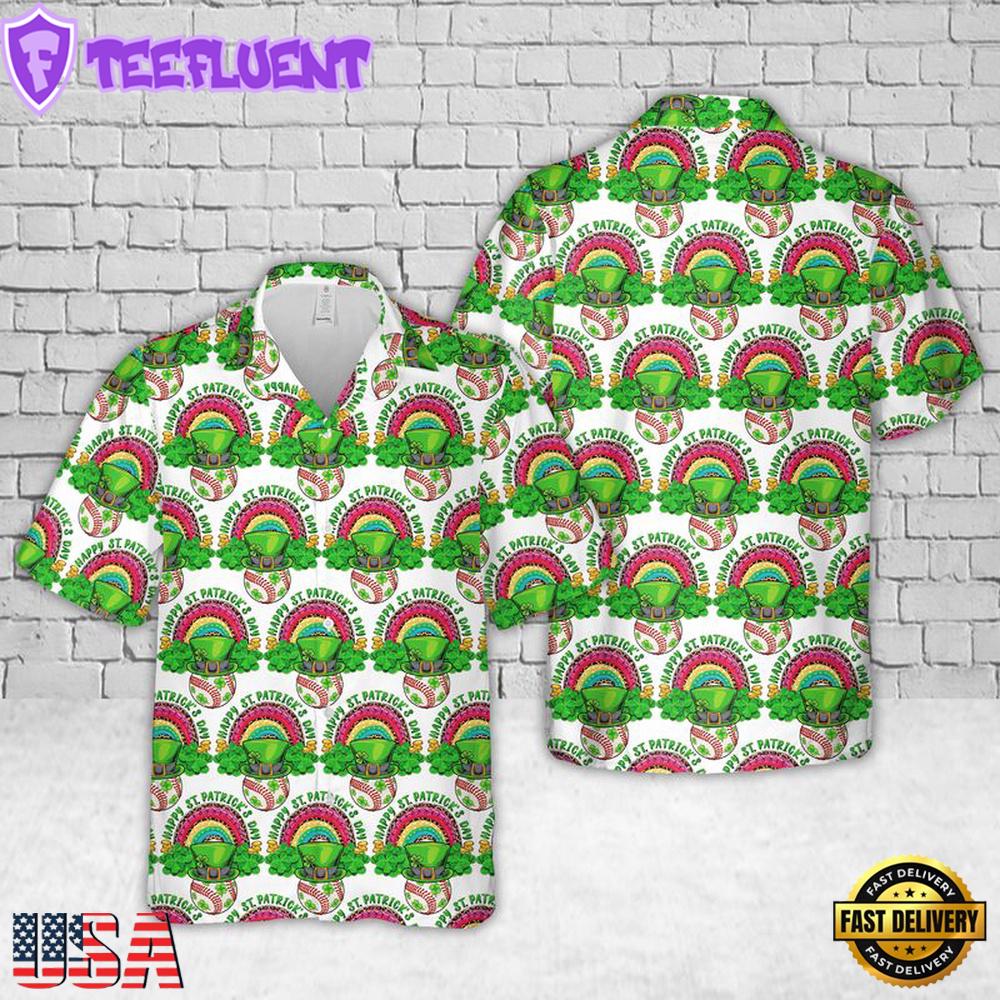 Baseball Shamrock St Patricks Day Hawaiian Shirt