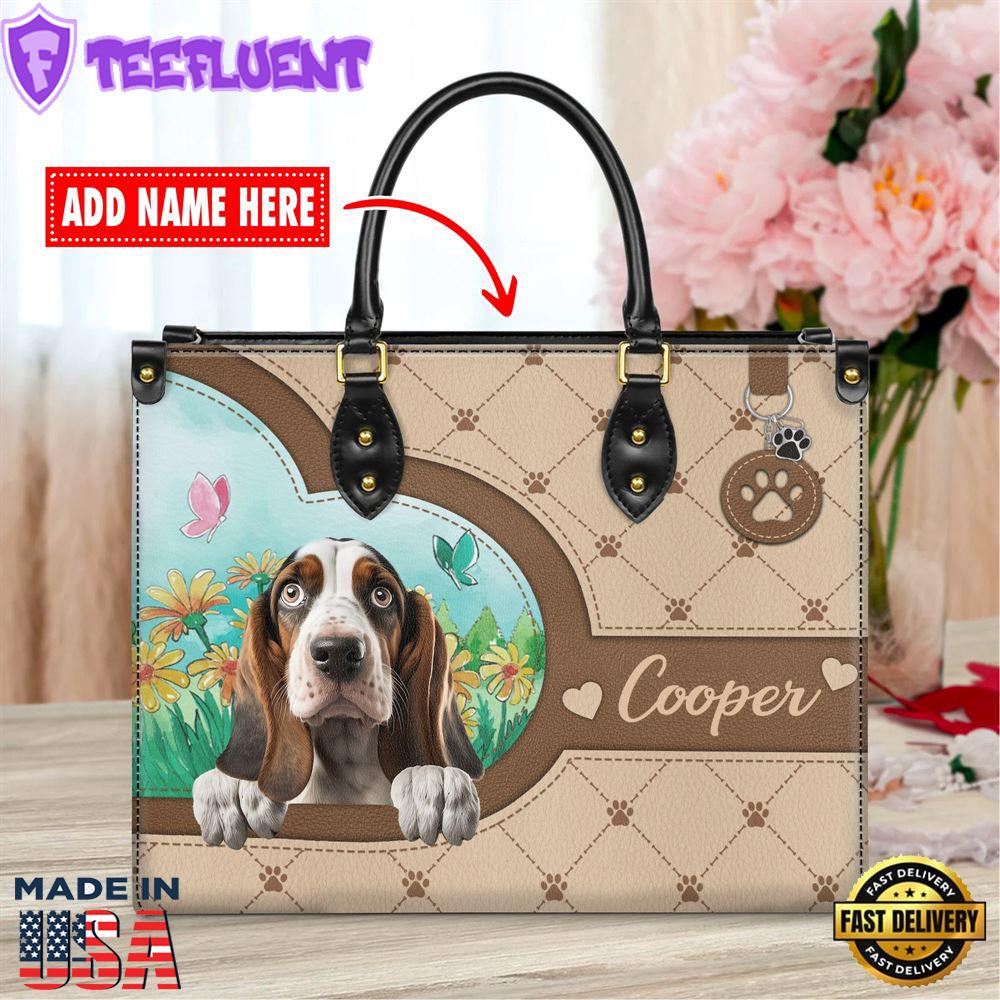 Basset Hound Dog Duccy Dog Lover Leather Handbag