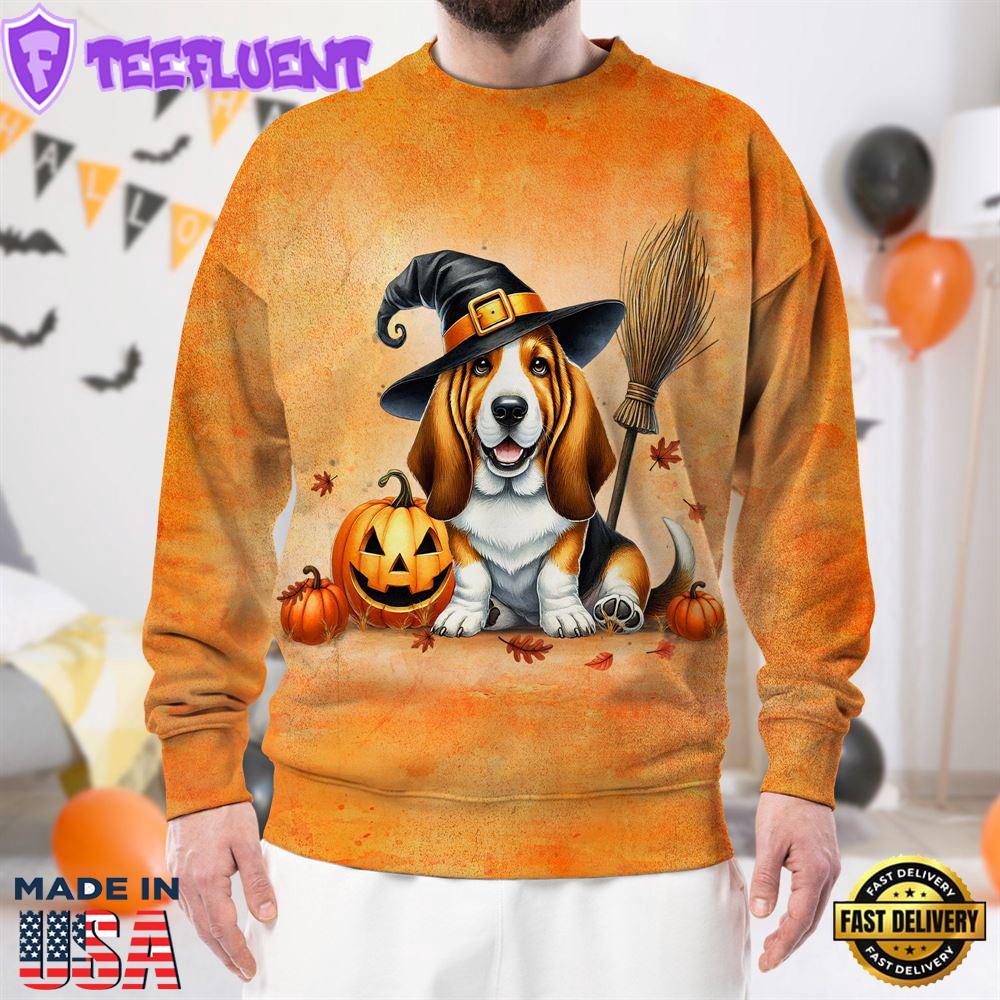 Basset Hound Dog In Spooky Autumn Halloween 3D Shirt