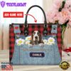 Basset Hound Dog This Human Belongs To Leather Handbag