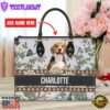 Beagle Dog Bior Leather Handbag With Flowers And Butterfly
