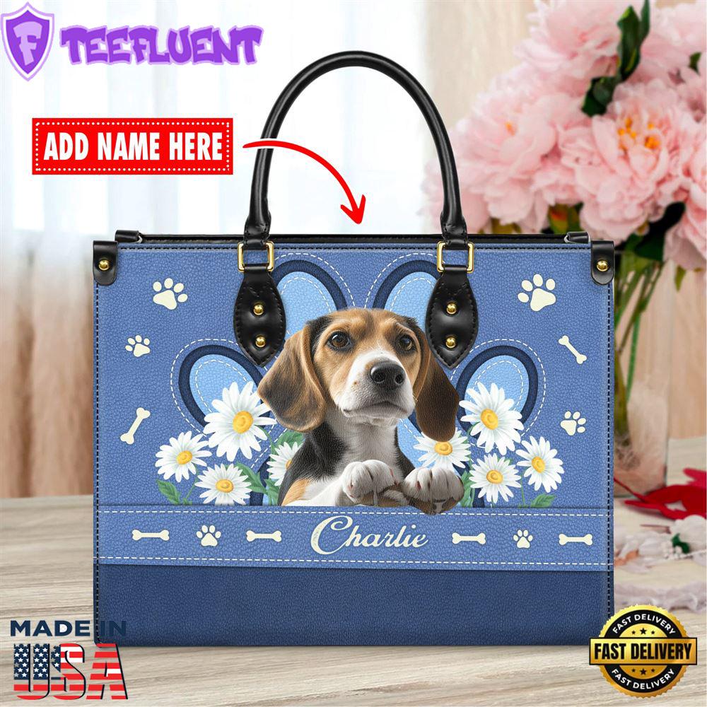 Beagle Dog Lover Leather Bag With Daisy Flowers