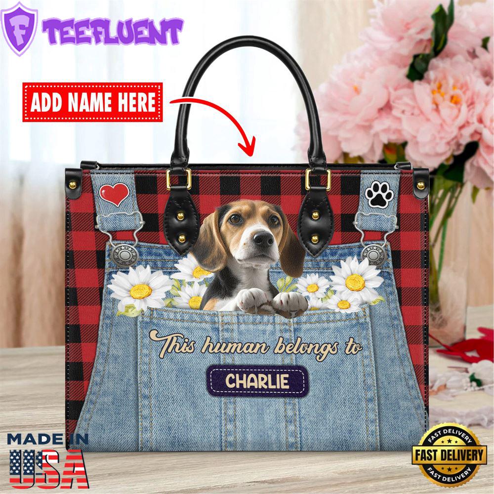 Beagle Dog This Human Belongs To Leather Handbag