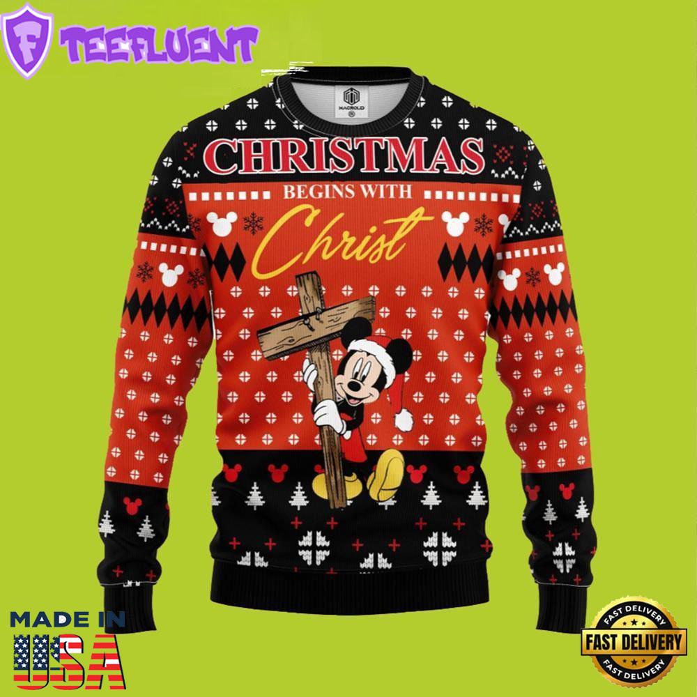 Begin With Christ Mickey Disney Ugly Christmas Sweater
