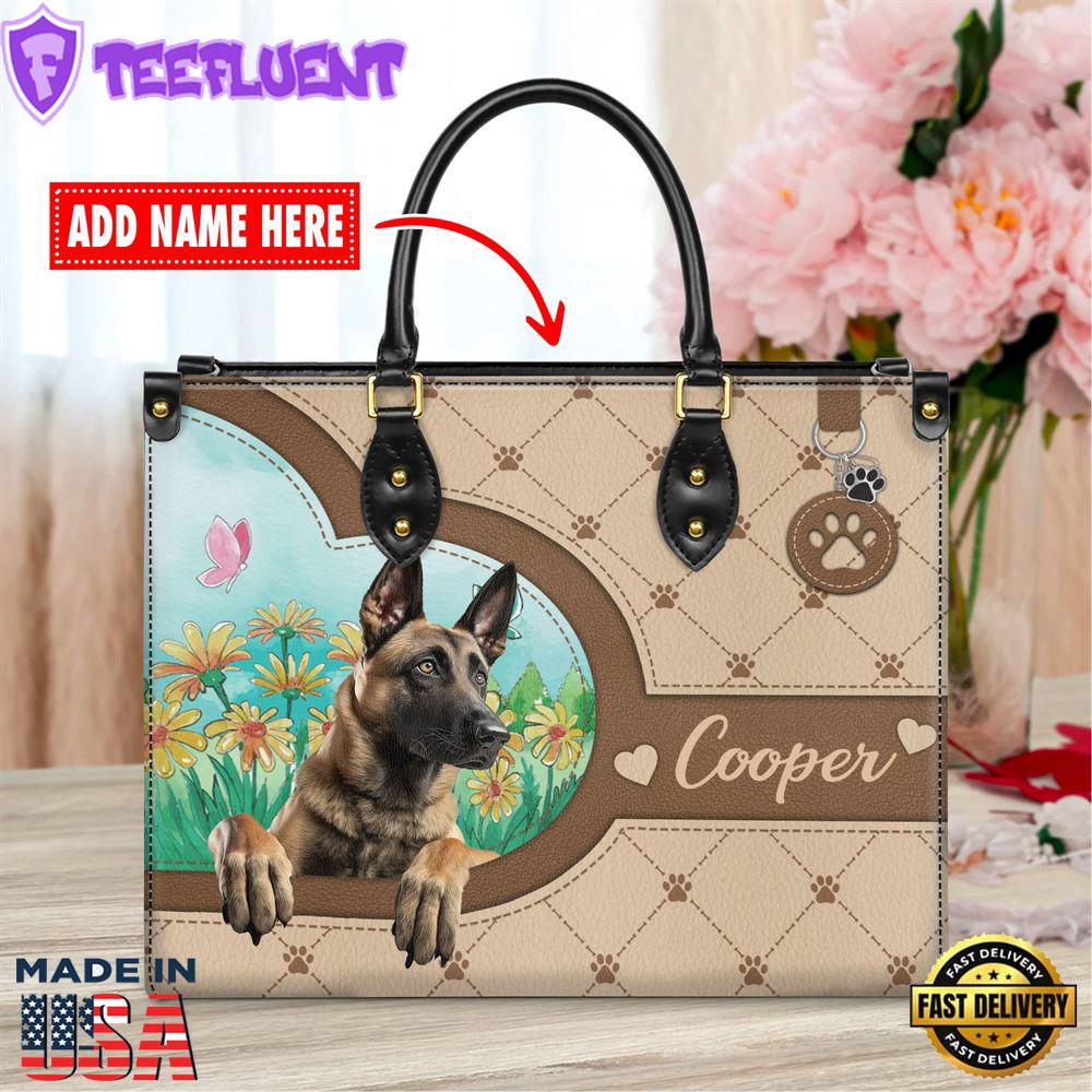 Belgian Malinois Dog Duccy Dog Lover Leather Handbag