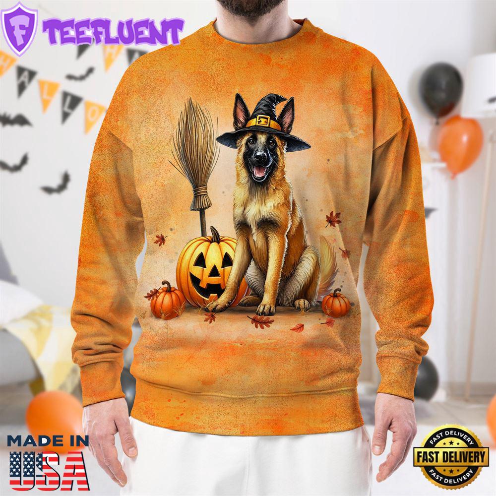 Belgian Malinois Dog In Spooky Autumn Halloween 3D Shirt