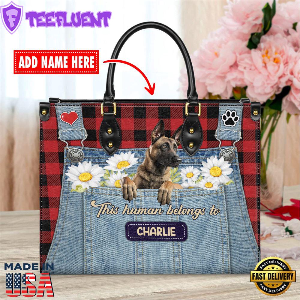 Belgian Malinois Dog This Human Belongs To Leather Handbag
