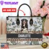 Bernese Mountain Dog Bior Leather Handbag With Flowers And Butterfly