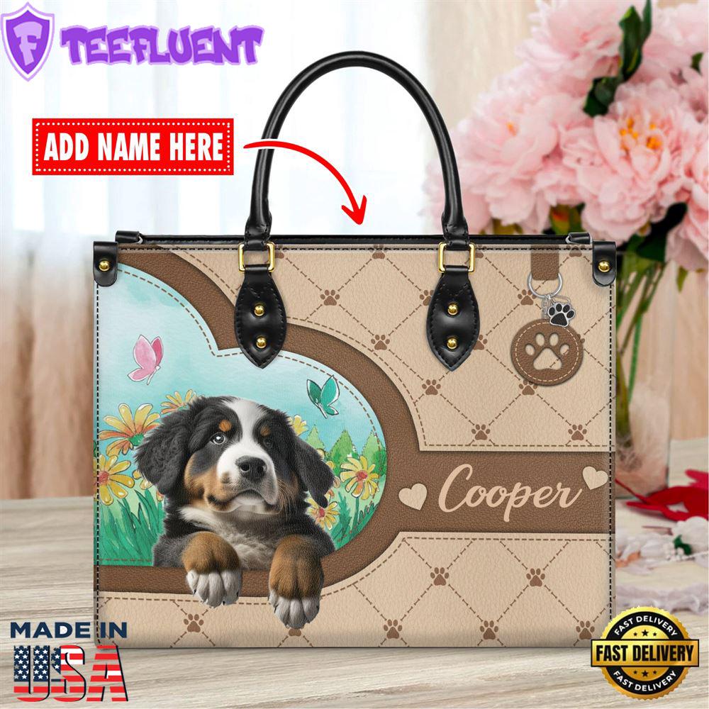 Bernese Mountain Dog Duccy Dog Lover Leather Handbag