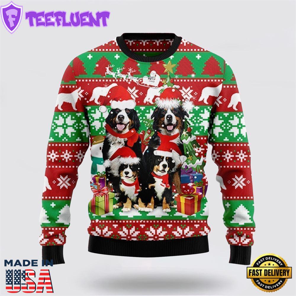 Bernese Mountain Dog Family Ugly Christmas Sweater For Men And Women