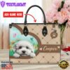 Bichon Frise Dog Duccy Dog Lover Leather Handbag