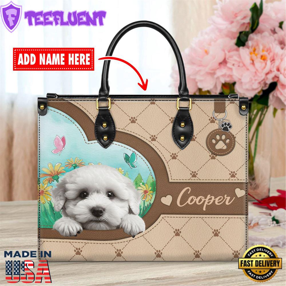 Bichon Frise Dog Duccy Dog Lover Leather Handbag