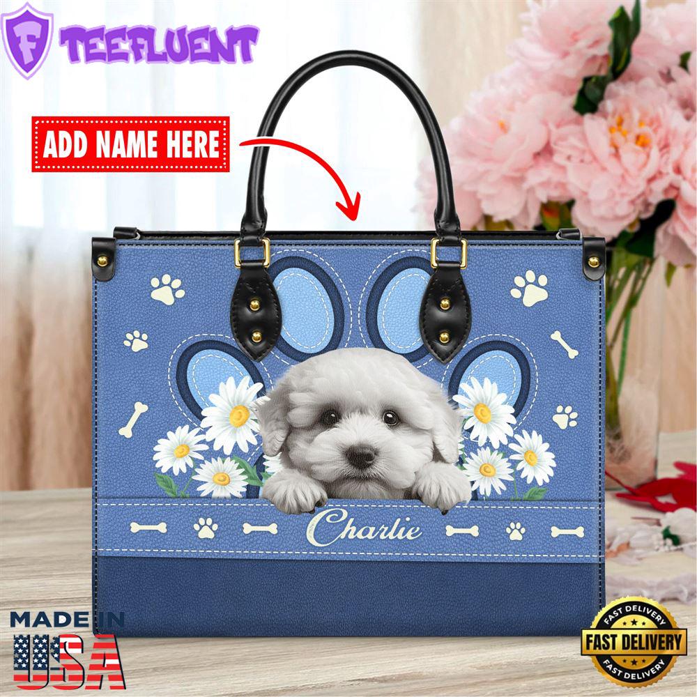 Bichon Frise Dog Lover Leather Bag With Daisy Flowers