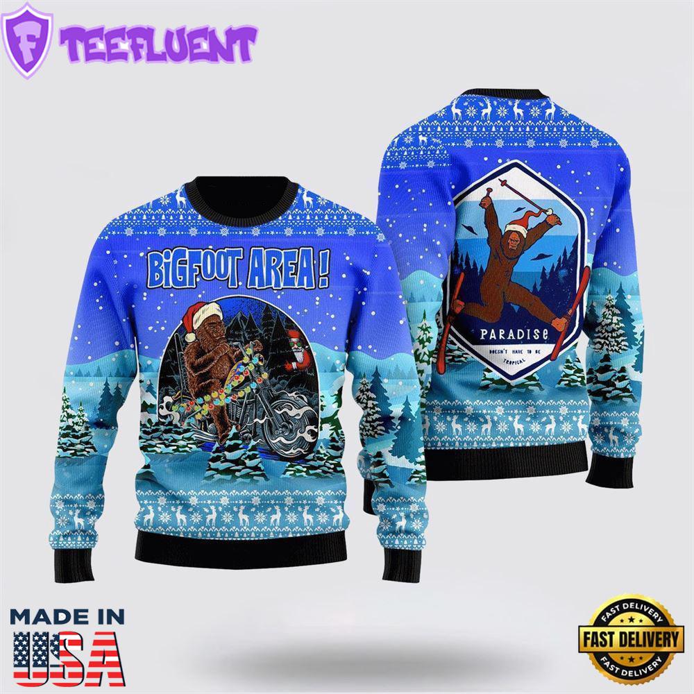 Bigfoot Area Motobike Ugly Christmas Sweater For Men