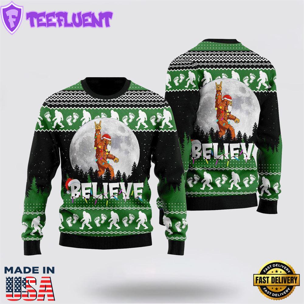 Bigfoot Believe Christmas Ugly Christmas Sweater For Men