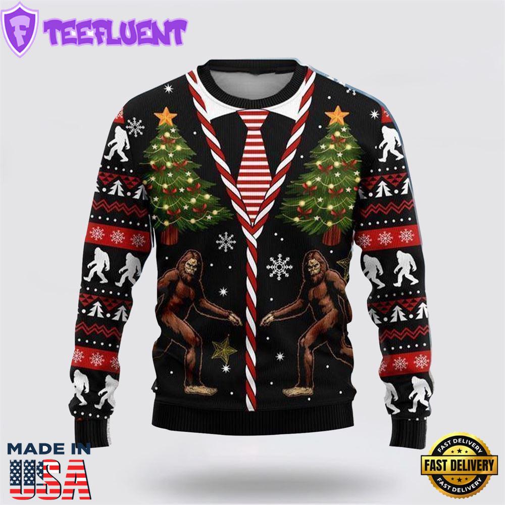 Bigfoot Christmas Tree Ugly Christmas Sweater For Men