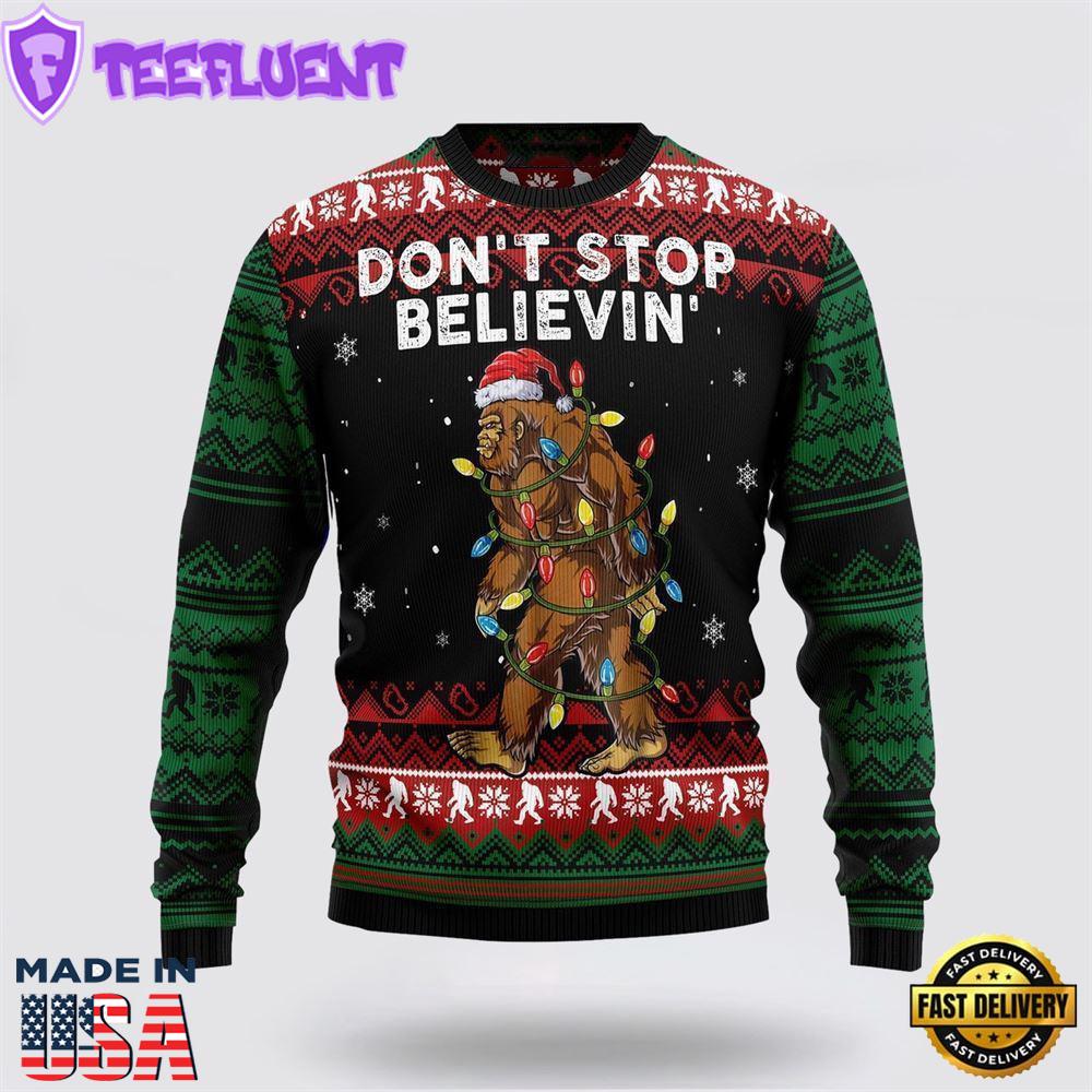 Bigfoot Don‘t Stop Believing Ugly Christmas Sweater For Men