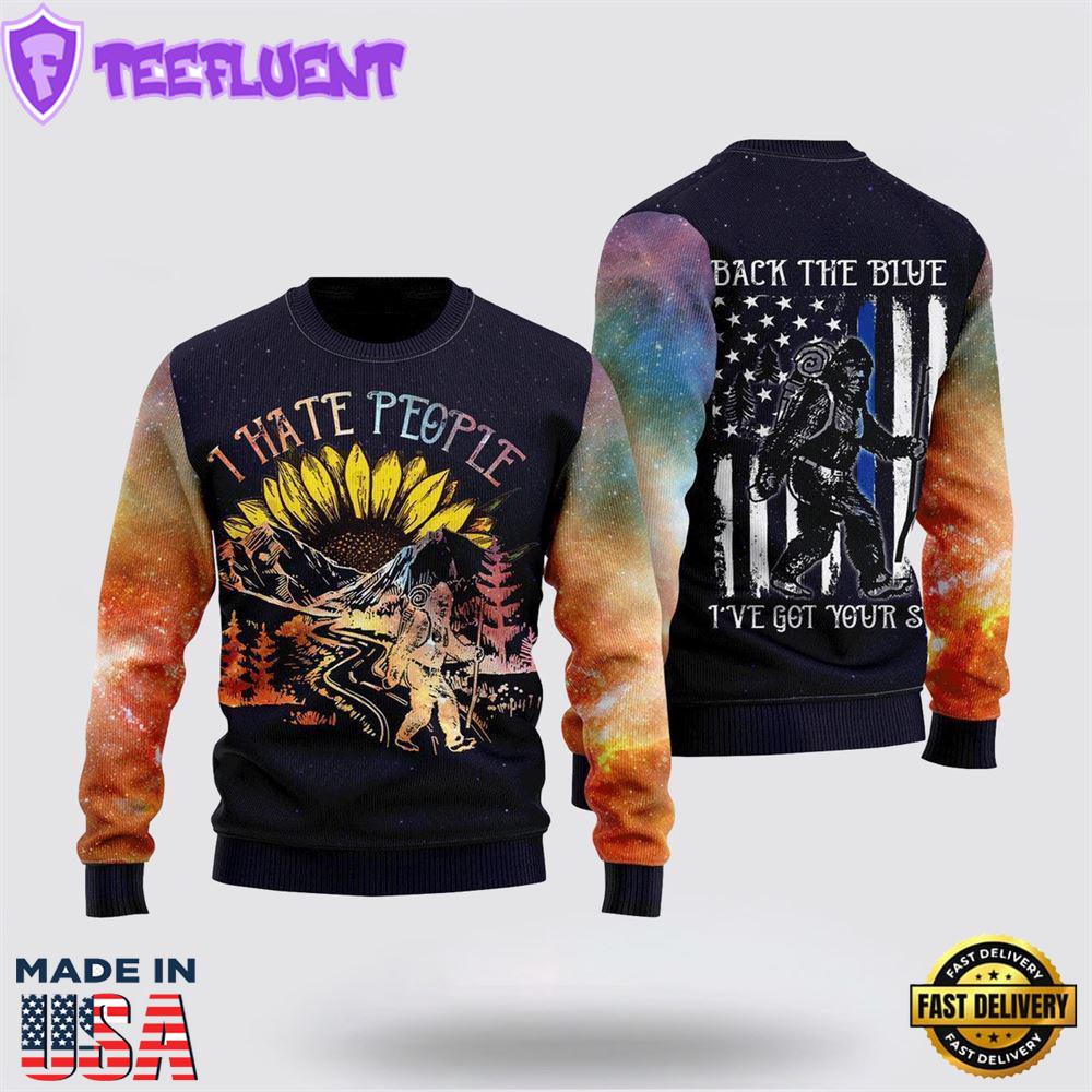 Bigfoot Sunflower I Hate People Camping Ugly Christmas Sweater For Men