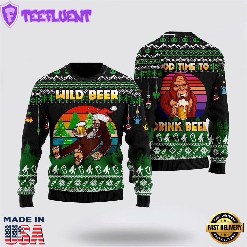 Bigfoot Sweater, Wild Beer Ugly Christmas Sweater For Men