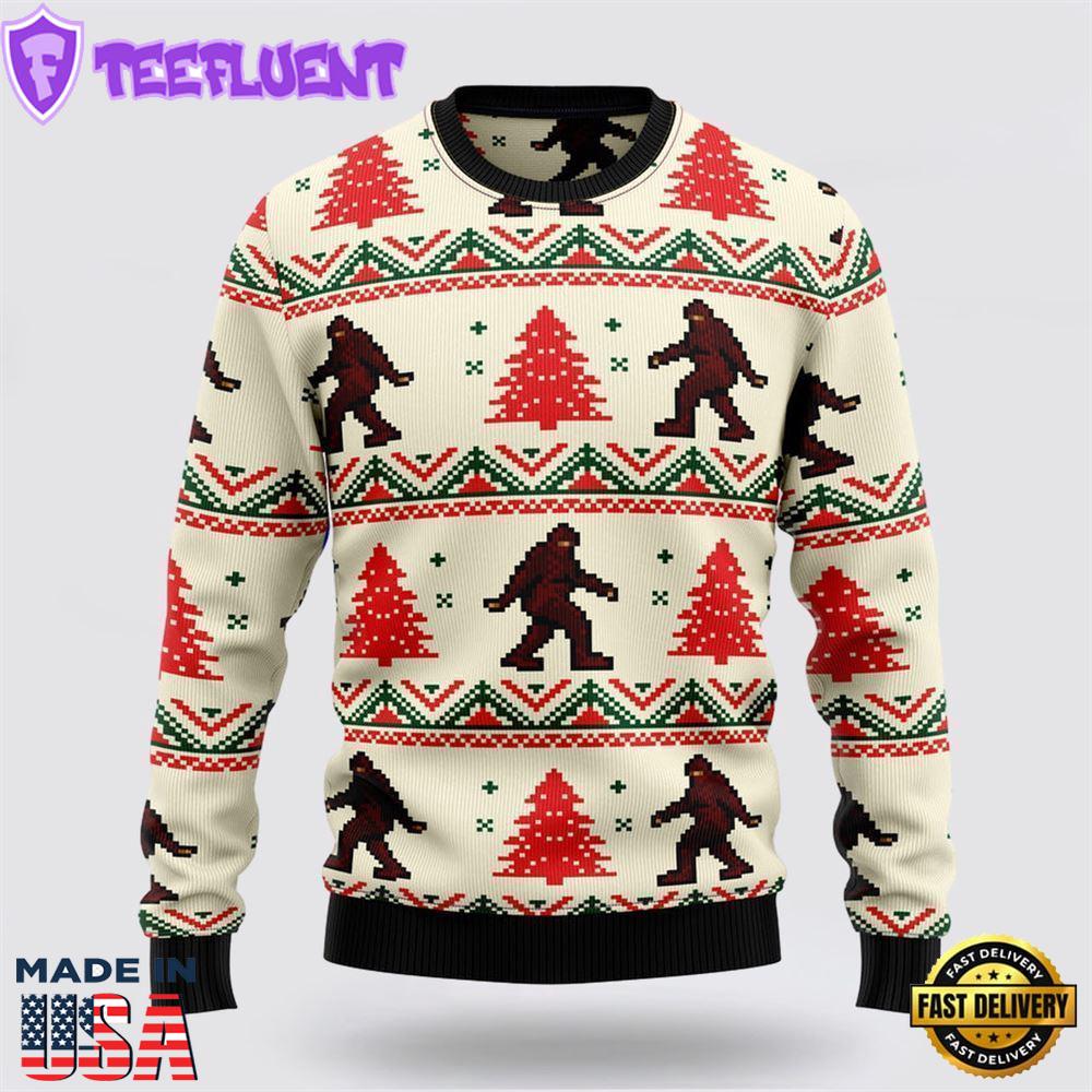 Bigfoot Tree Ugly Christmas Sweater For Men