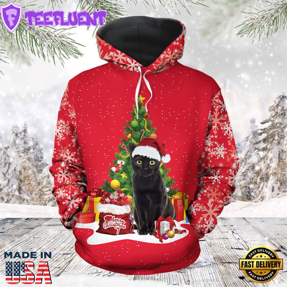 Black Cat Christmas Treechristmas Hoodie All Over Print