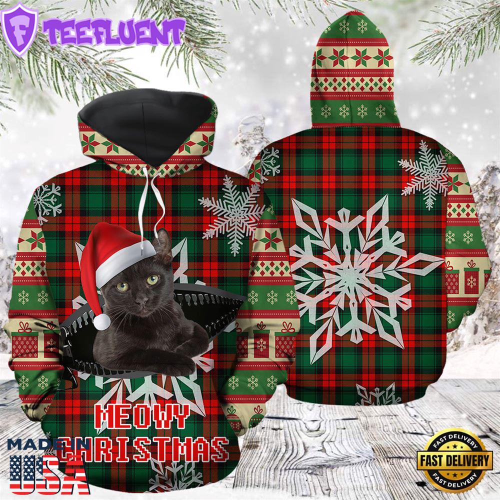 Black Cat Meowy Christmas Hoodie All Over Print