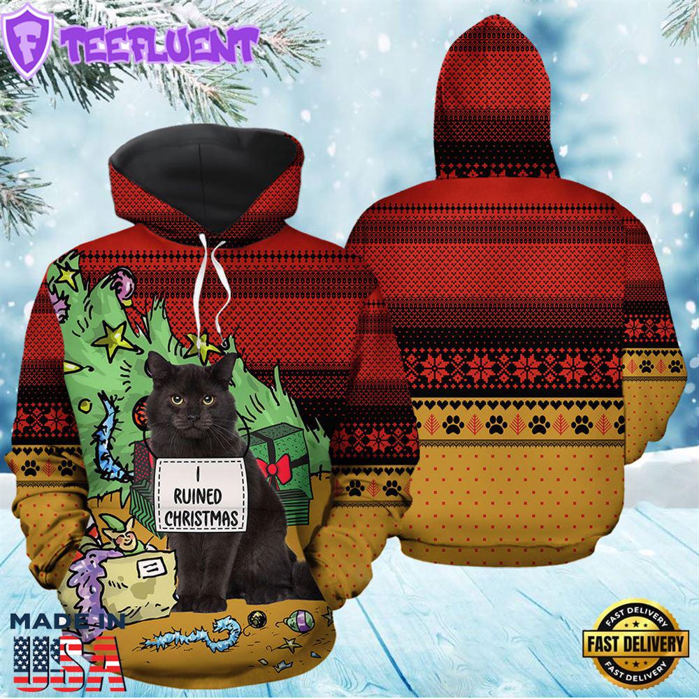 Black Cat Ruined Christmas Hoodie All Over Print