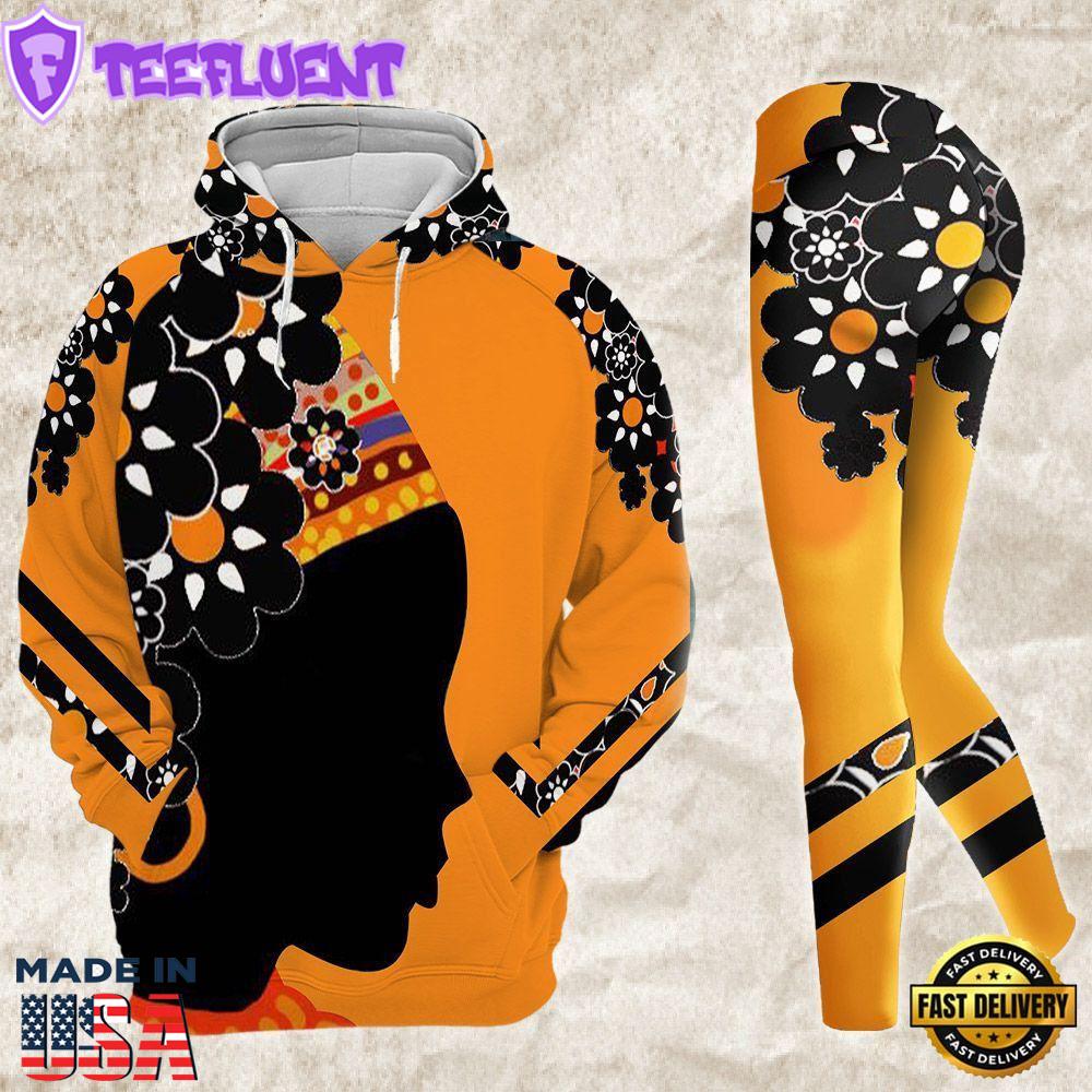 Black Girl African All Over Print Leggings Hoodie Set Outfit For Women