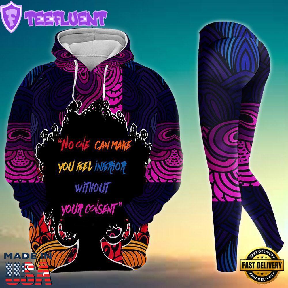 Black Girl African American All Over Print Leggings Hoodie Set Outfit For Women