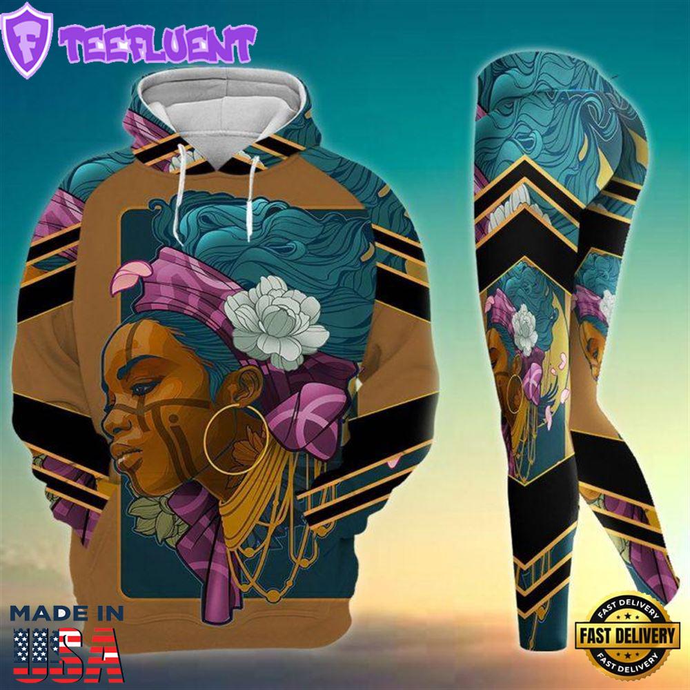 Black Girl African American All Over Print Leggings Hoodie Set Outfit For Women Gift Xmas