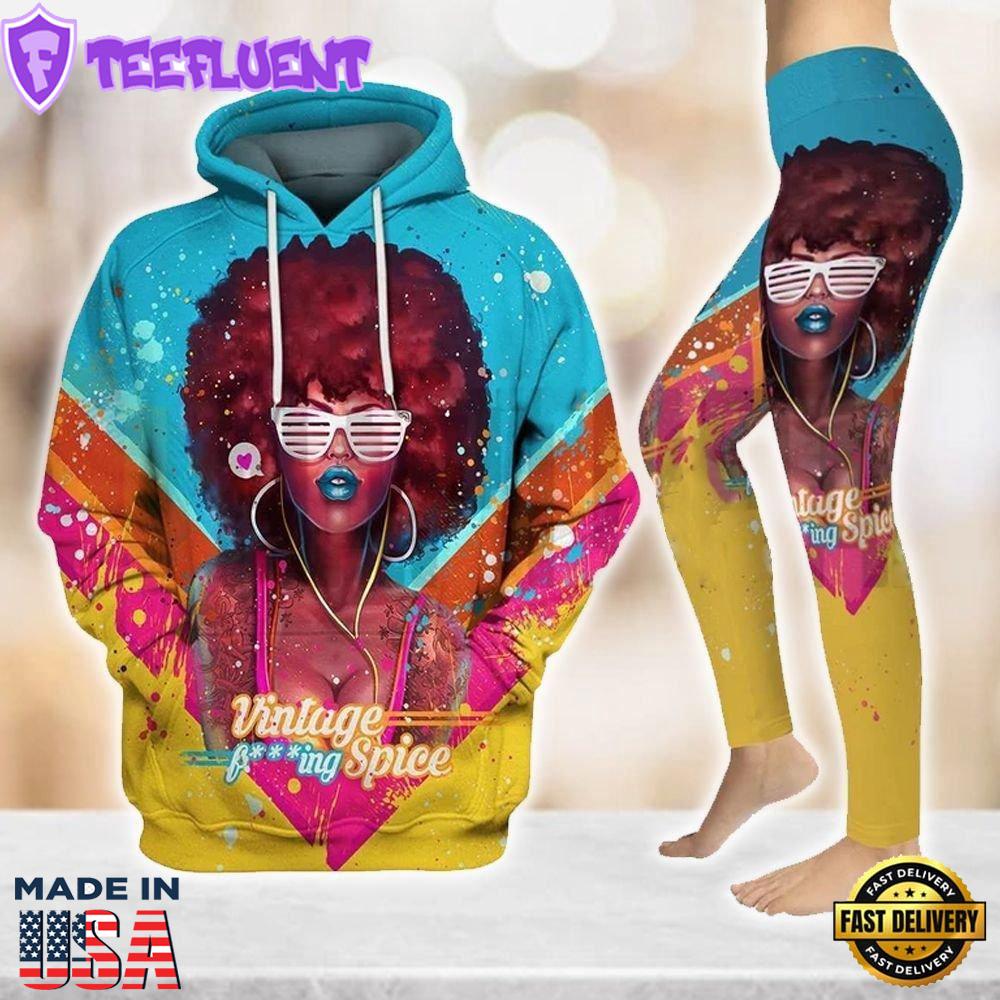 Black Girl Magic Afro Colorful Vintage All Over Print Leggings Hoodie Set Outfit For Women Gift Xmas