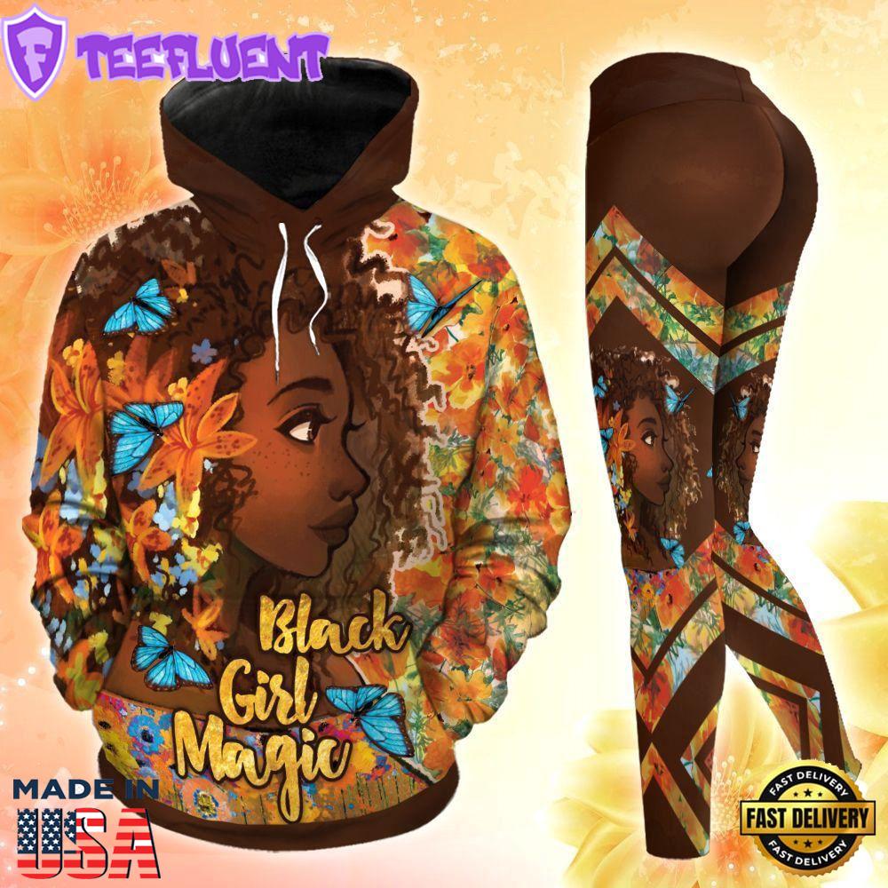 Black Girl Magic Butterfly All Over Print Leggings Hoodie Set Outfit For Women Gift Xmas