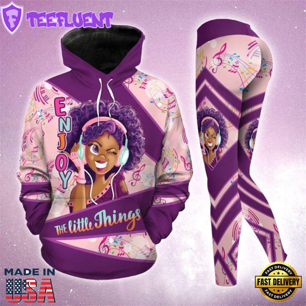 Black Girl Music Enjoy All Over Print Leggings Hoodie Set Outfit For Women Gift Xmas