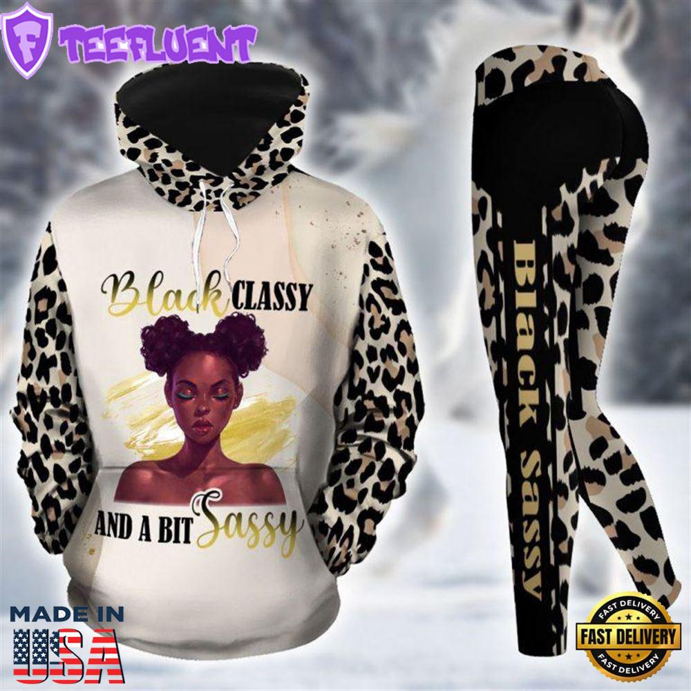 Black Girl Sassy Cheetah Pattern All Over Print Leggings Hoodie Set Outfit For Women Gift Xmas
