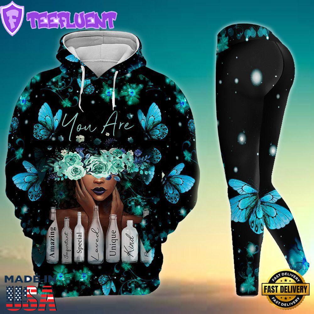 Black Girl You Are Amazing All Over Print Leggings Hoodie Set Outfit For Women