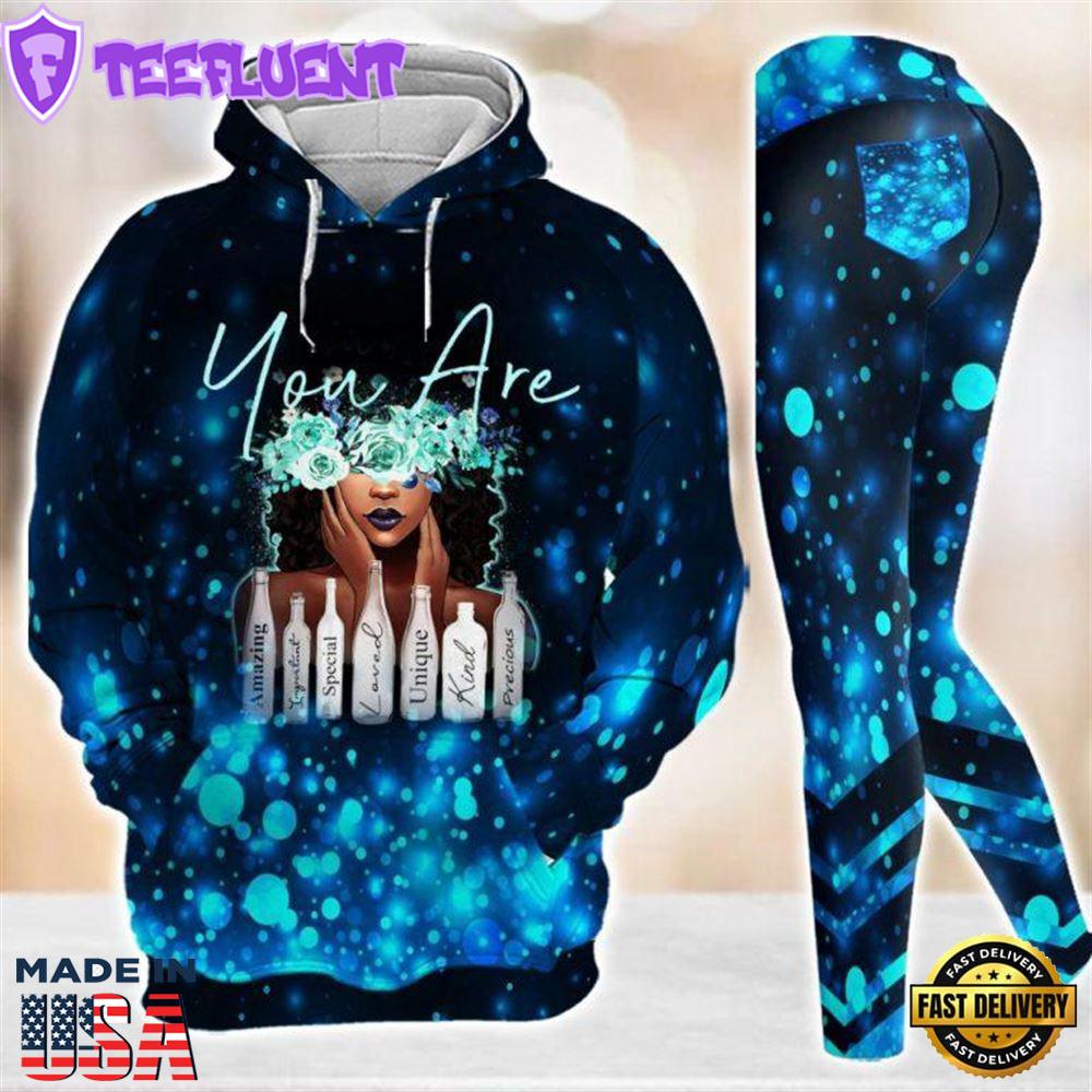 Black Girl You Are Amazing All Over Print Leggings Hoodie Set Outfit For Women Gift Xmas