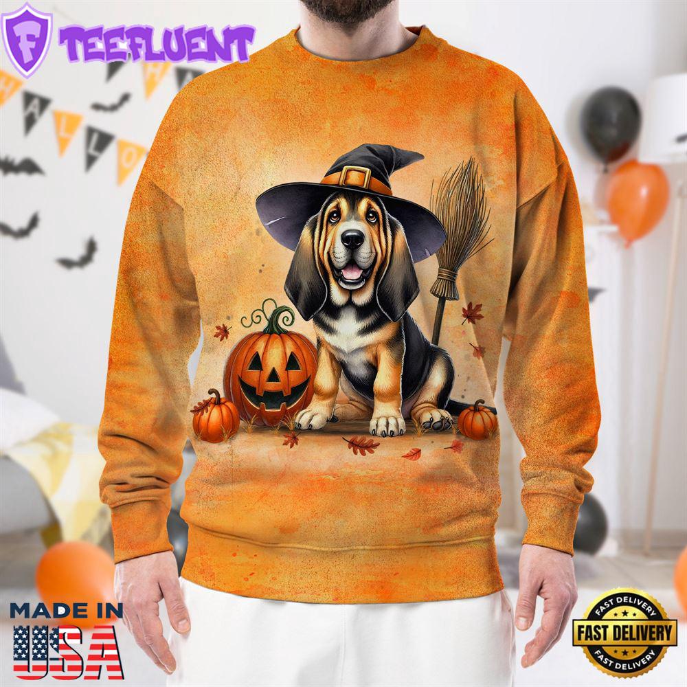 Bloodhound Dog In Spooky Autumn Halloween 3D Shirt