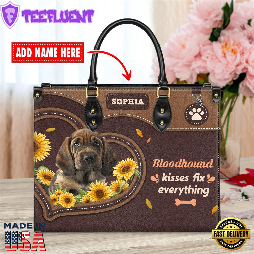 Bloodhound Dog Kisses Fix Everything Leather Handbag
