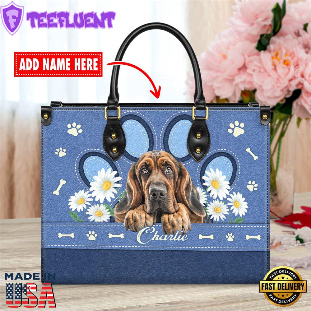 Bloodhound Dog Lover Leather Bag With Daisy Flowers