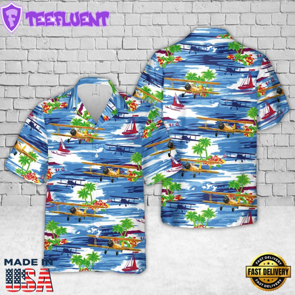 Boeing Stearman E75 N2S N43YP 6018 US Navy 443 Hawaiian Shirt