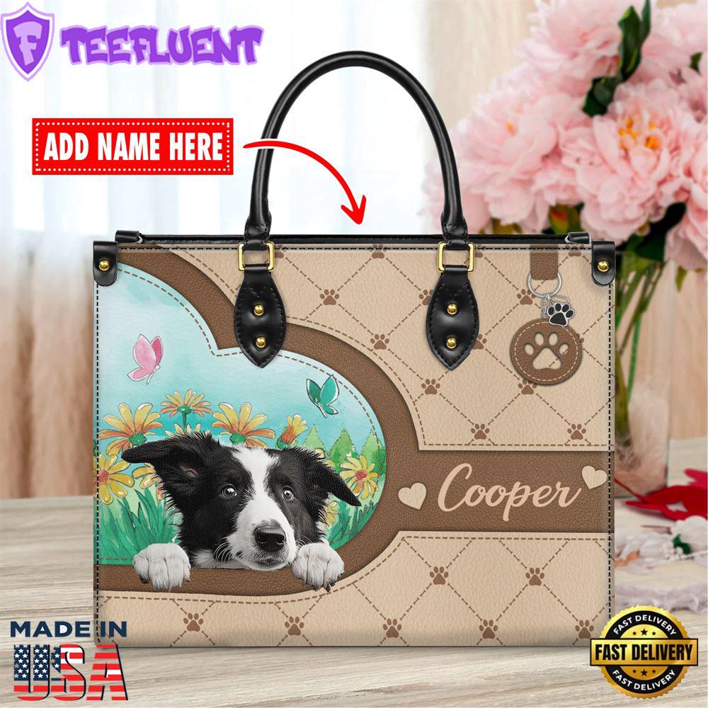 Border Collie Dog Duccy Dog Lover Leather Handbag