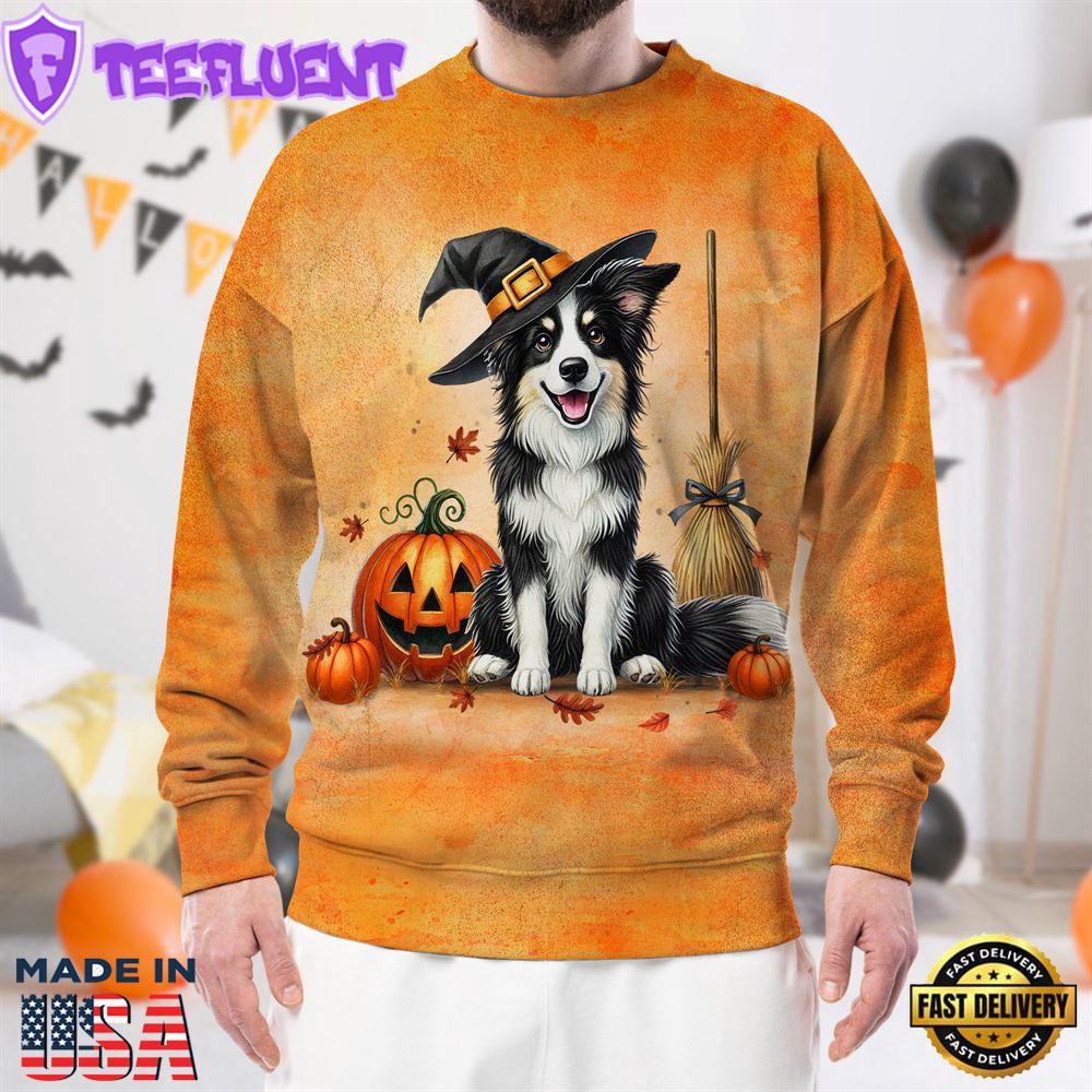 Border Collie Dog In Spooky Autumn Halloween 3D Shirt