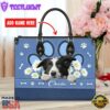 Border Collie Dog Lover Leather Bag With Daisy Flowers