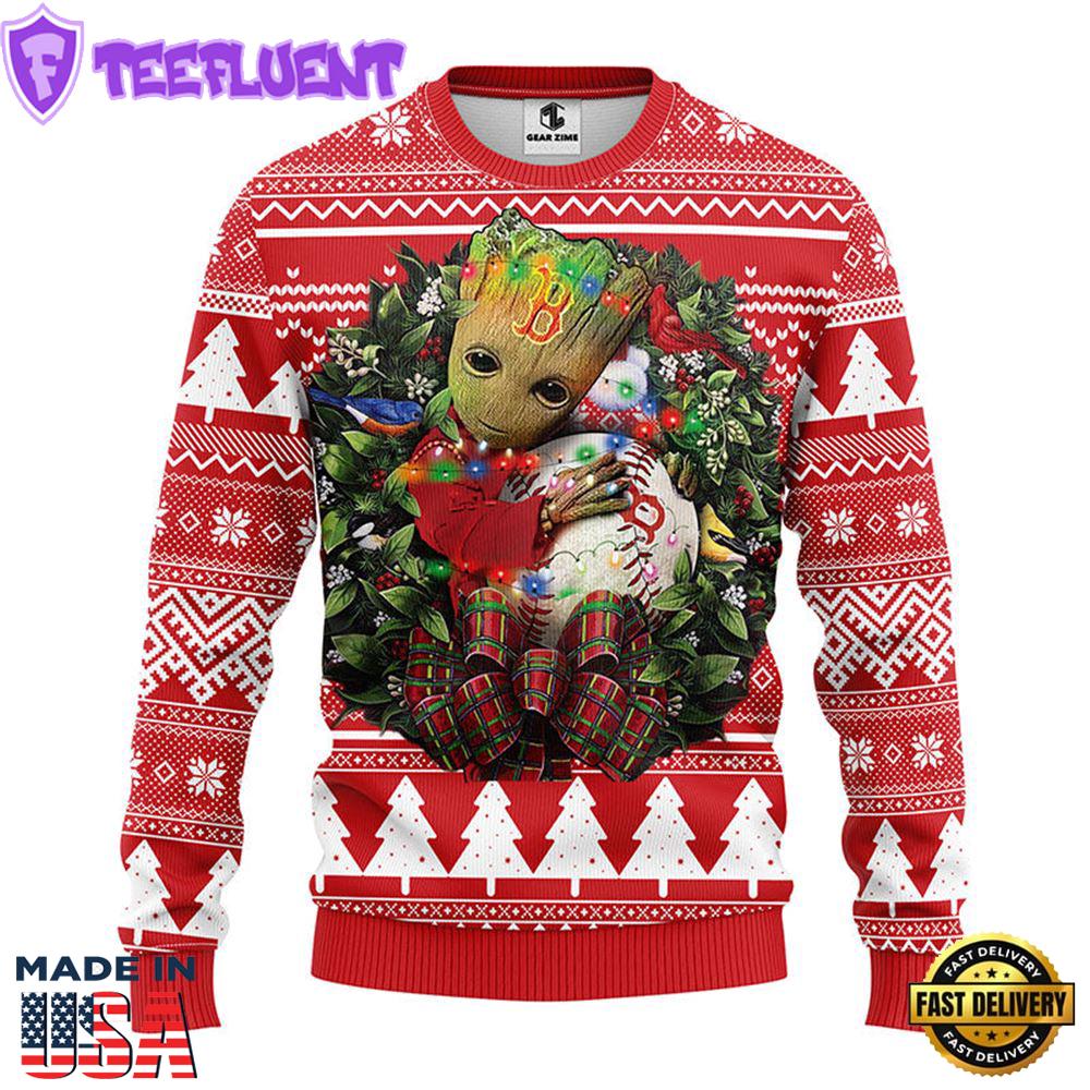 Boston Red Sox Groot Hug Christmas Ugly Sweater Sport For Fan